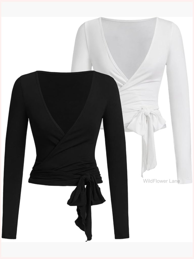 Long Sleeve Wrap Top For Pilates Yoga Ballet Workout